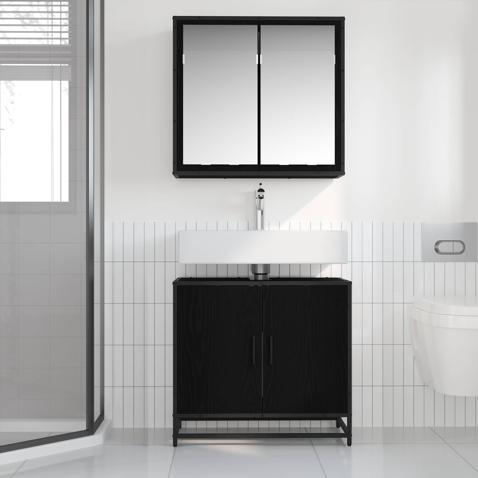 Set namještaja za kupaonicu 2 pcs Crni hrast Konstruirano drvo
