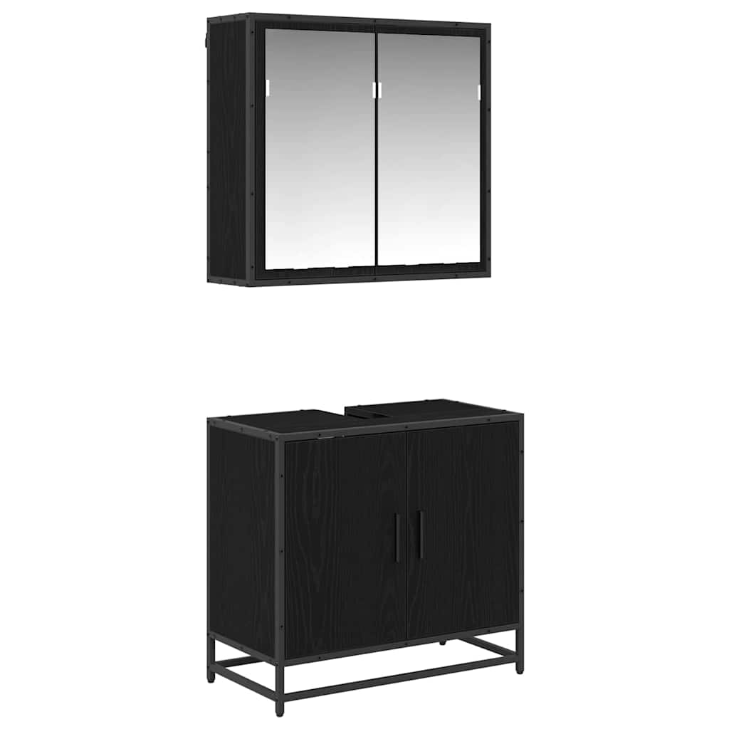 Set namještaja za kupaonicu 2 pcs Crni hrast Konstruirano drvo
