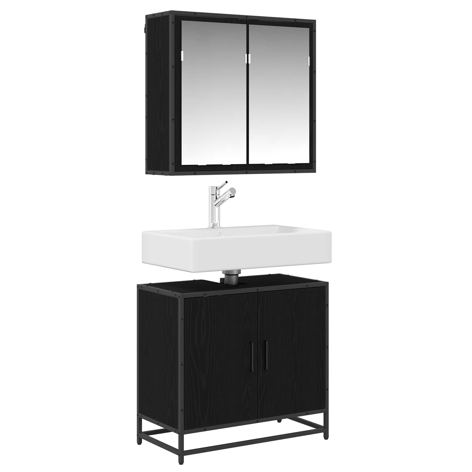 Set namještaja za kupaonicu 2 pcs Crni hrast Konstruirano drvo