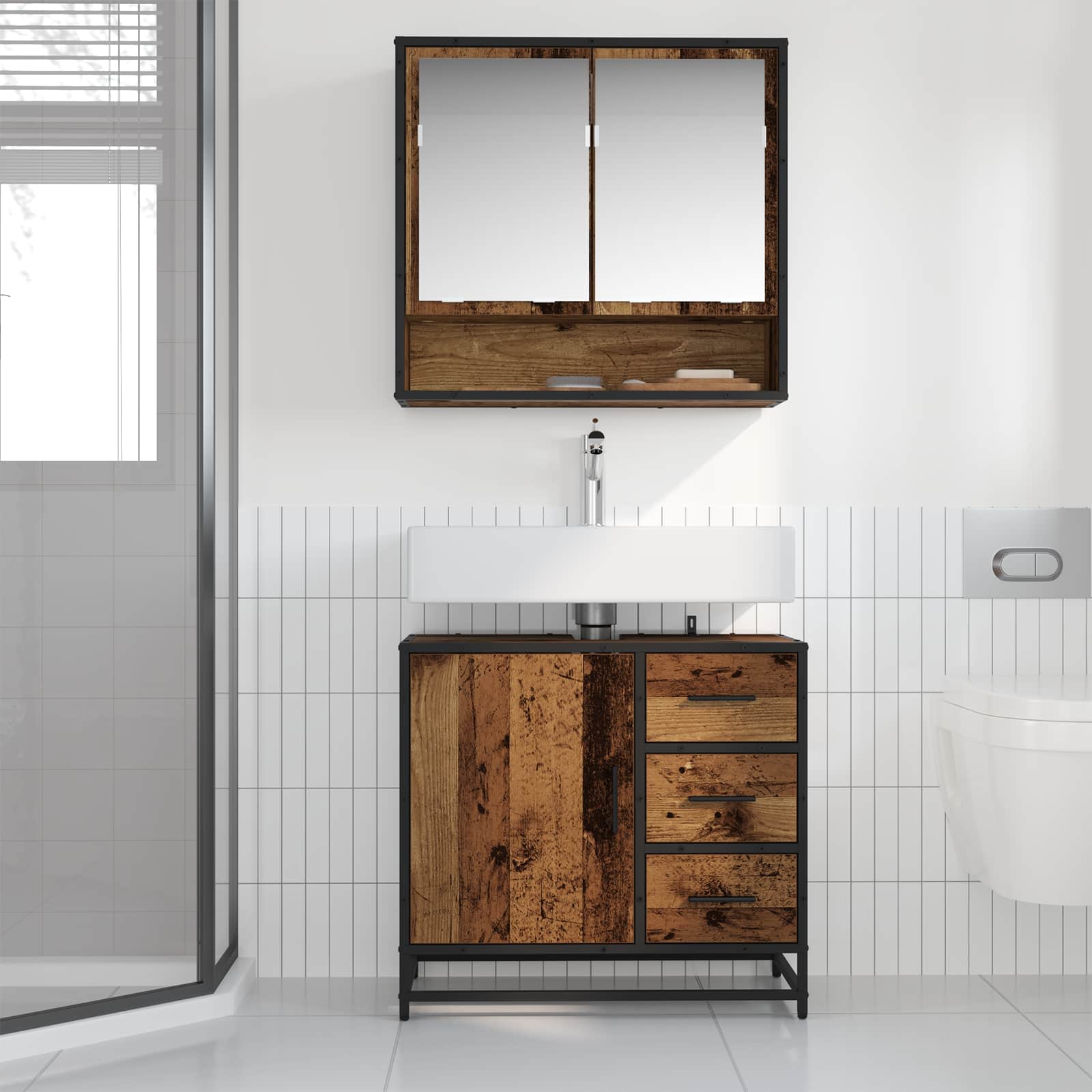Set namještaja za kupaonicu 2 pcs Staro drvo Konstruirano drvo