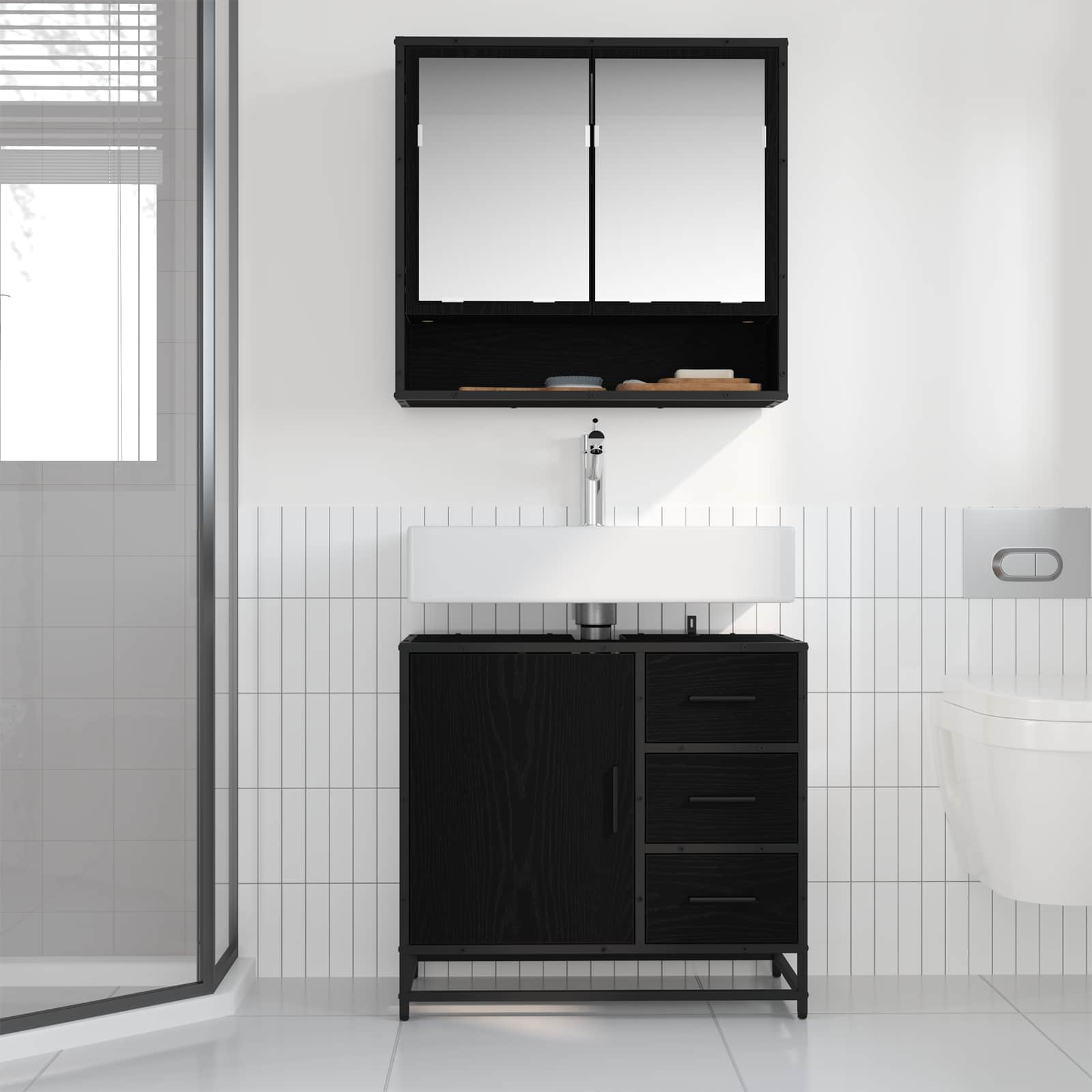 Set namještaja za kupaonicu 2 pcs Crni hrast Konstruirano drvo