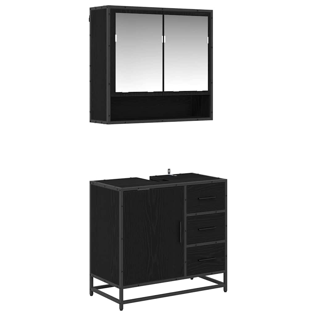 Set namještaja za kupaonicu 2 pcs Crni hrast Konstruirano drvo