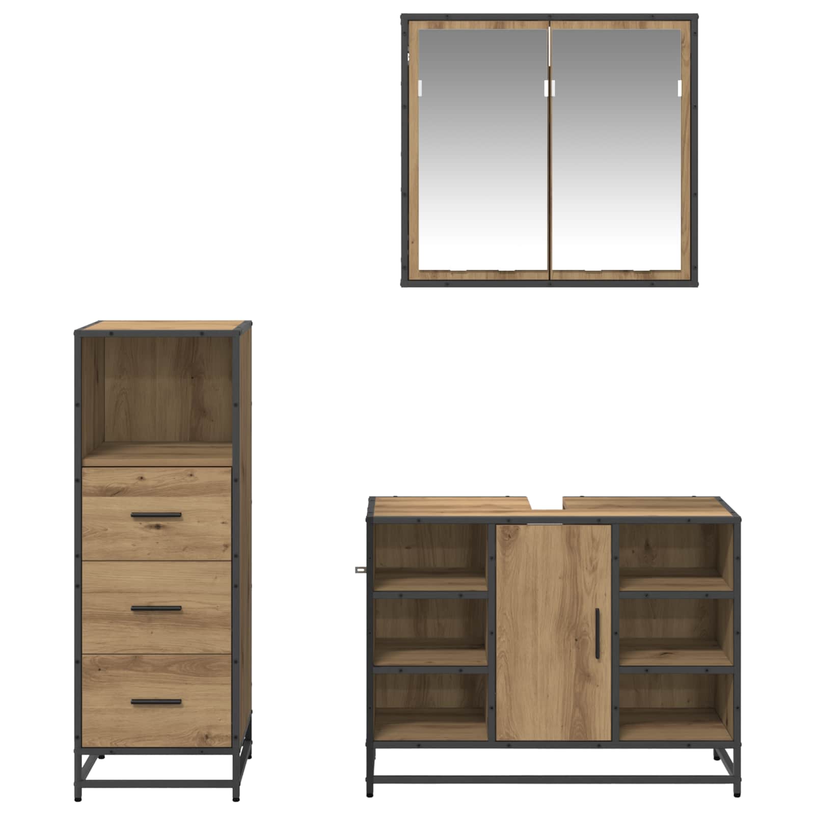 Set namještaja za kupaonicu s ladicama 3 pcs Umjetnički hrast