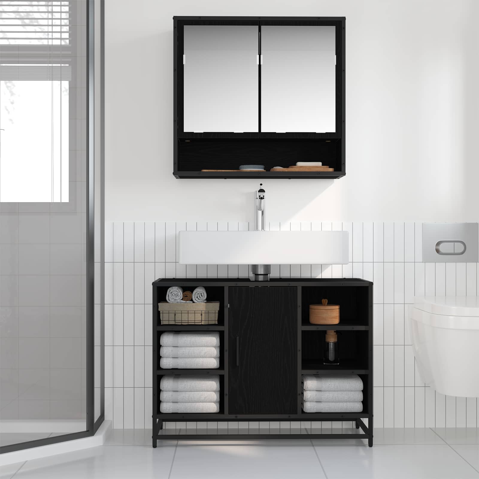 Set namještaja za kupaonicu 2 pcs Crni hrast Konstruirano drvo