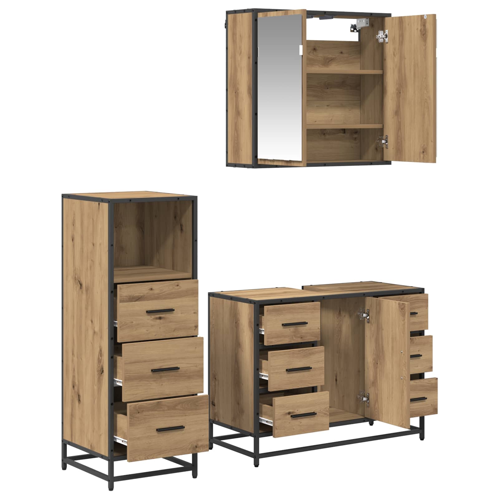 Set namještaja za kupaonicu s ladicama 3 pcs Umjetnički hrast