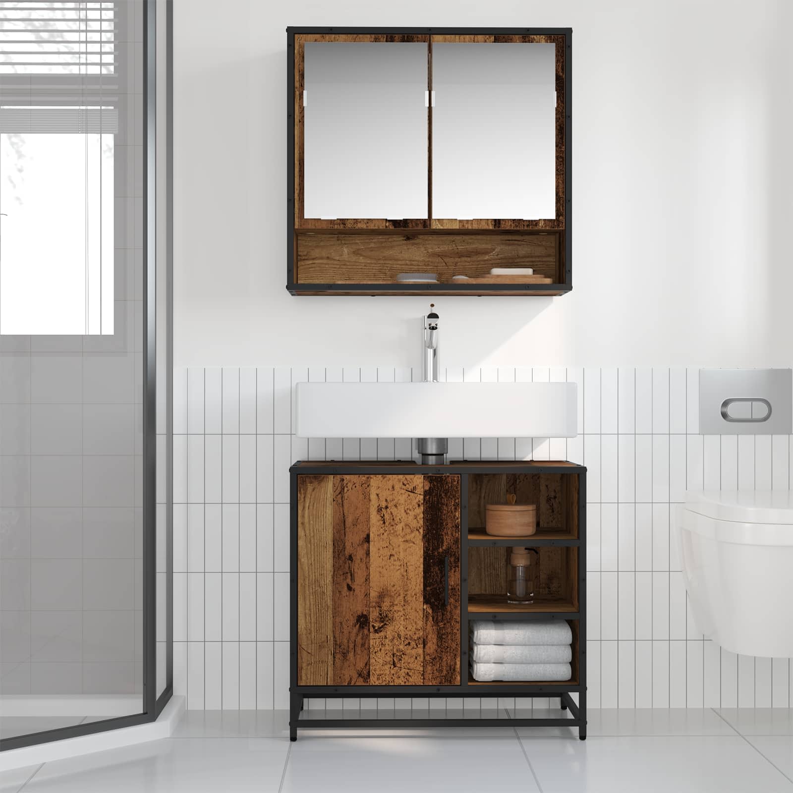 Set namještaja za kupaonicu 2 pcs Staro drvo Konstruirano drvo