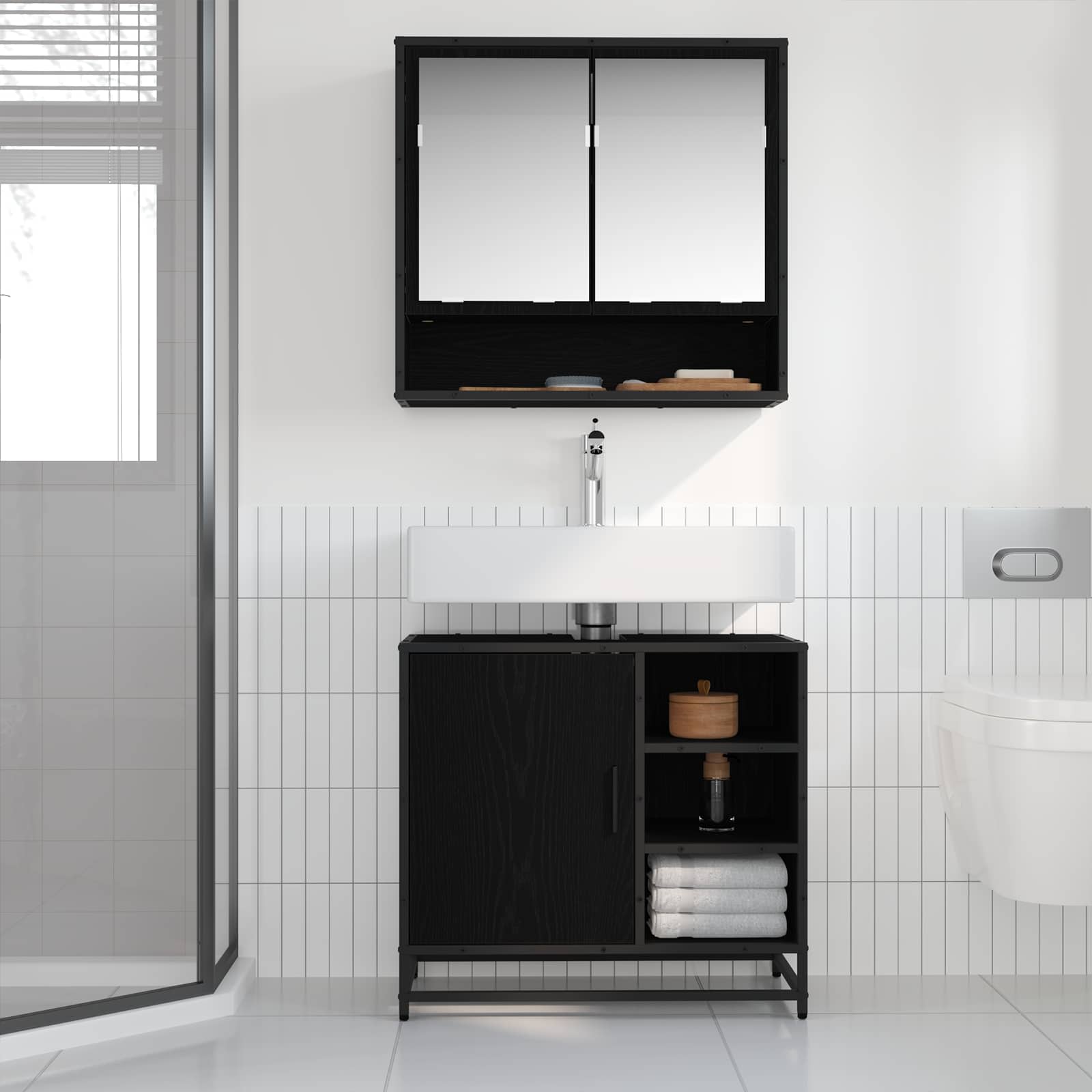 Set namještaja za kupaonicu 2 pcs Crni hrast Konstruirano drvo