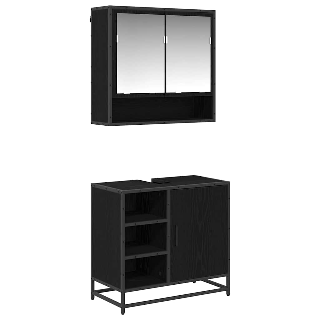 Set namještaja za kupaonicu 2 pcs Crni hrast Konstruirano drvo