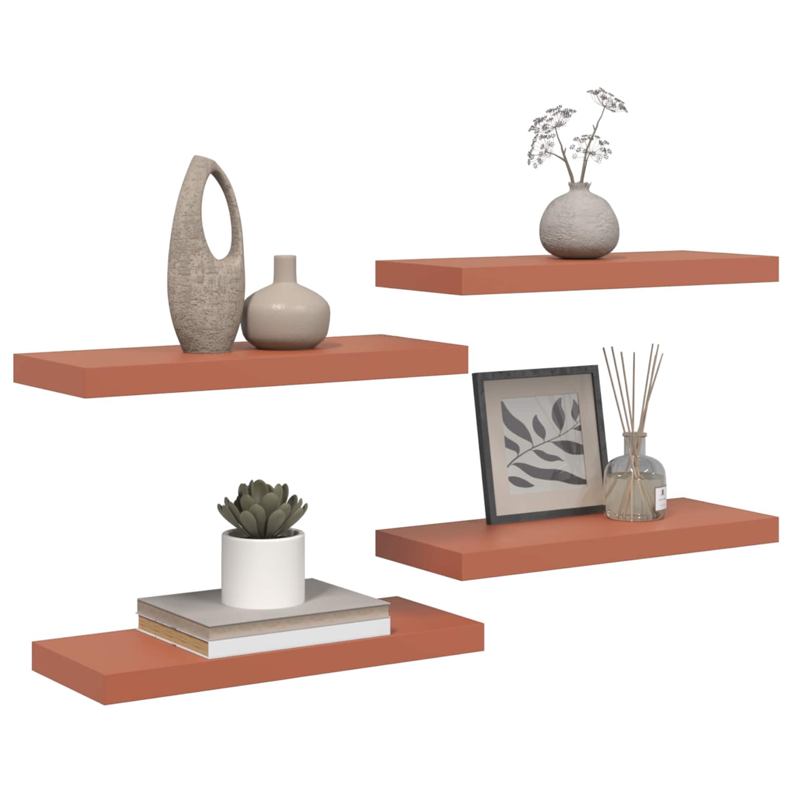 Polica na zidu 4 pcs Crvena 60 x 23 x 4 cm Konstruirano drvo