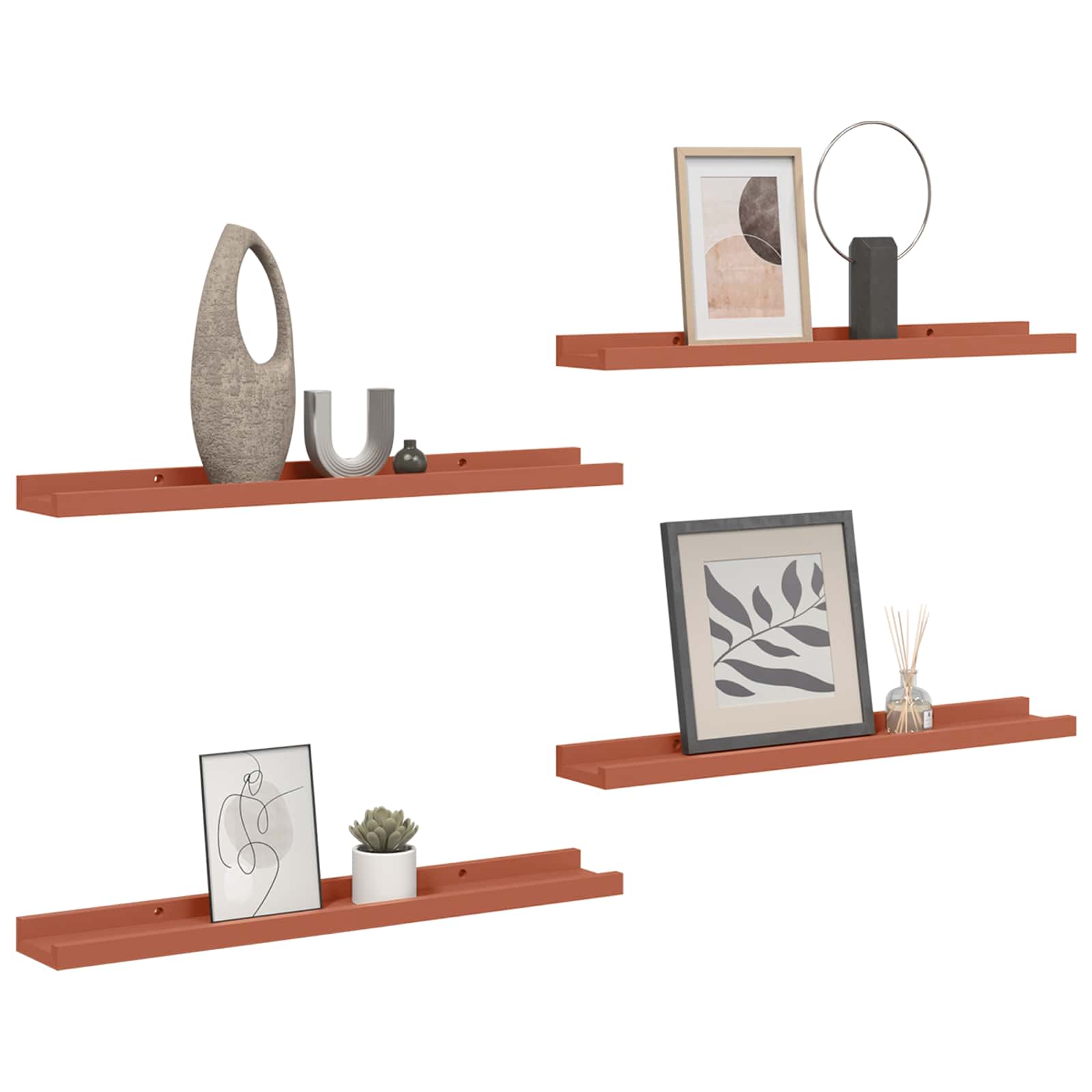 Polica na zidu 4 pcs Crvena 60 x 9 x 3 cm Konstruirano drvo