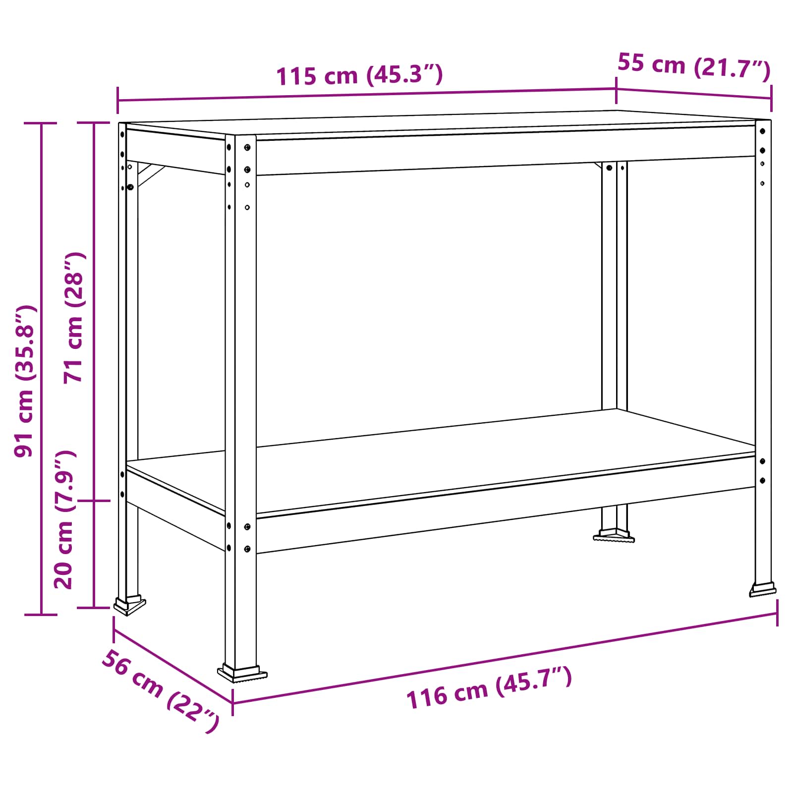 Radna klupa Crna 115 x 55 x 91 cm Projektirano drvo i metal