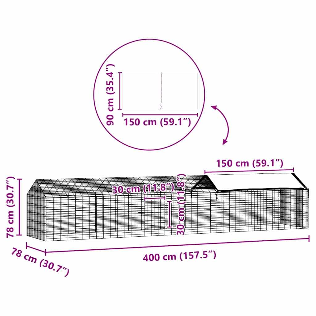 Kavez za zečeve Srebrno 400 x 78 x 78 cm Cinkani čelik