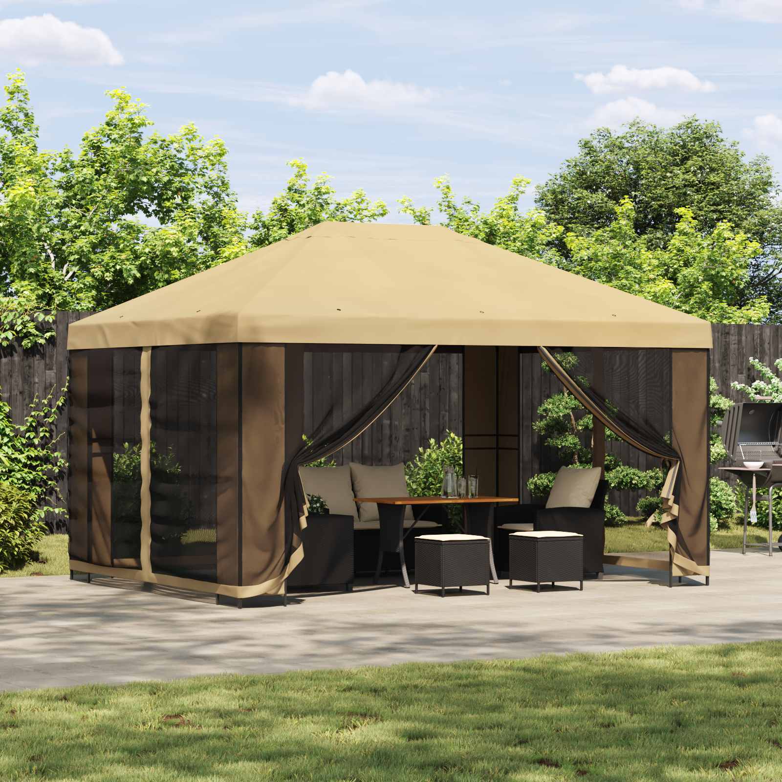 Gazebo 4 × 3 m Krem Poliester i čelik 190 gsm