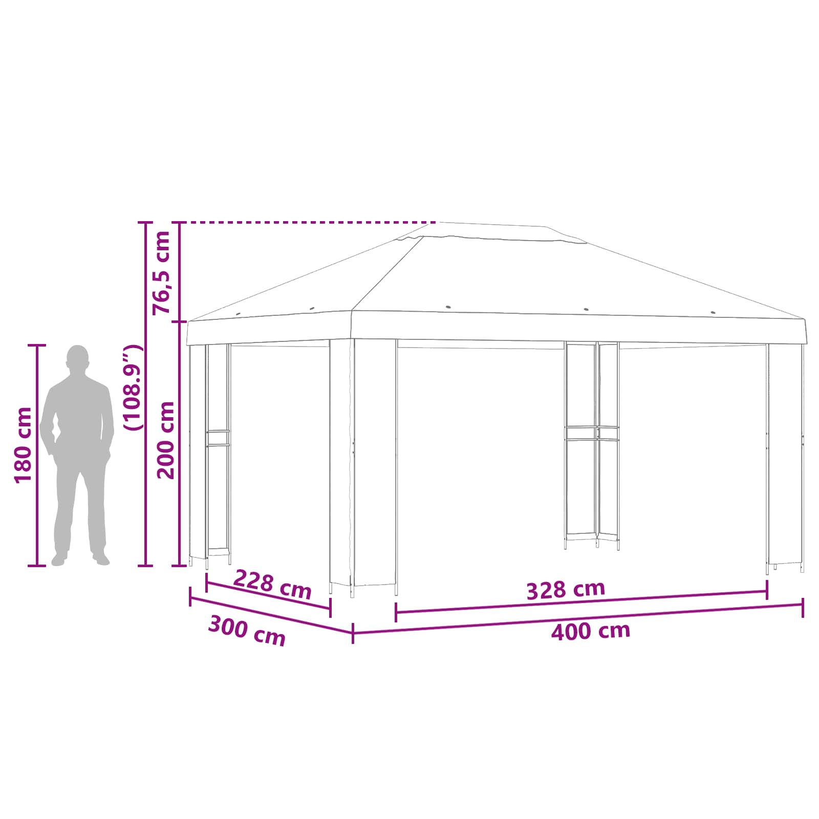 Gazebo 4 × 3 m Antracit Poliester i čelik 190 gsm