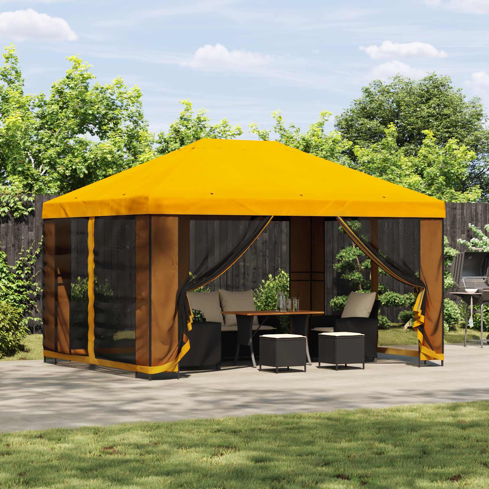 Gazebo 4 × 3 m Žuta Poliester i čelik 190 gsm
