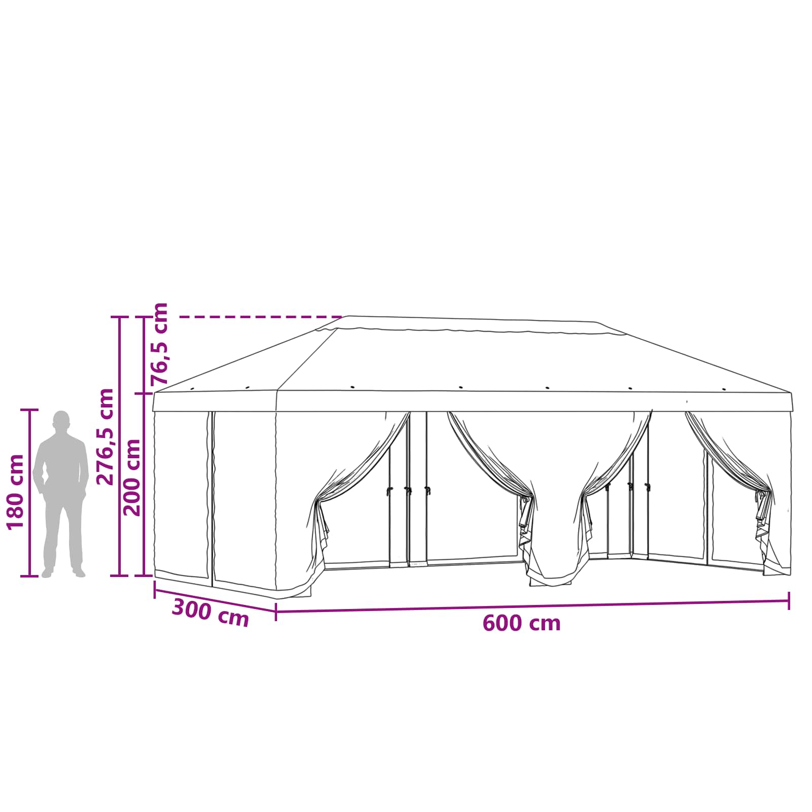 Pokrov za gazebo s bočnim zidovima 6 x 3 m Bež Poliester 190