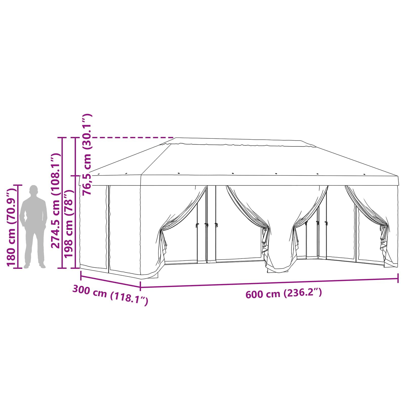 Pokrov za gazebo s bočnim zidovima Žuta 600,5 x 300,5 cm