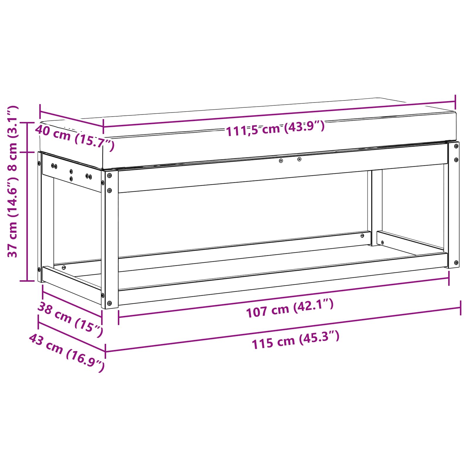 Vanjska klupa s jastukom Prirodna i antracit 115 x 43 x 45 cm