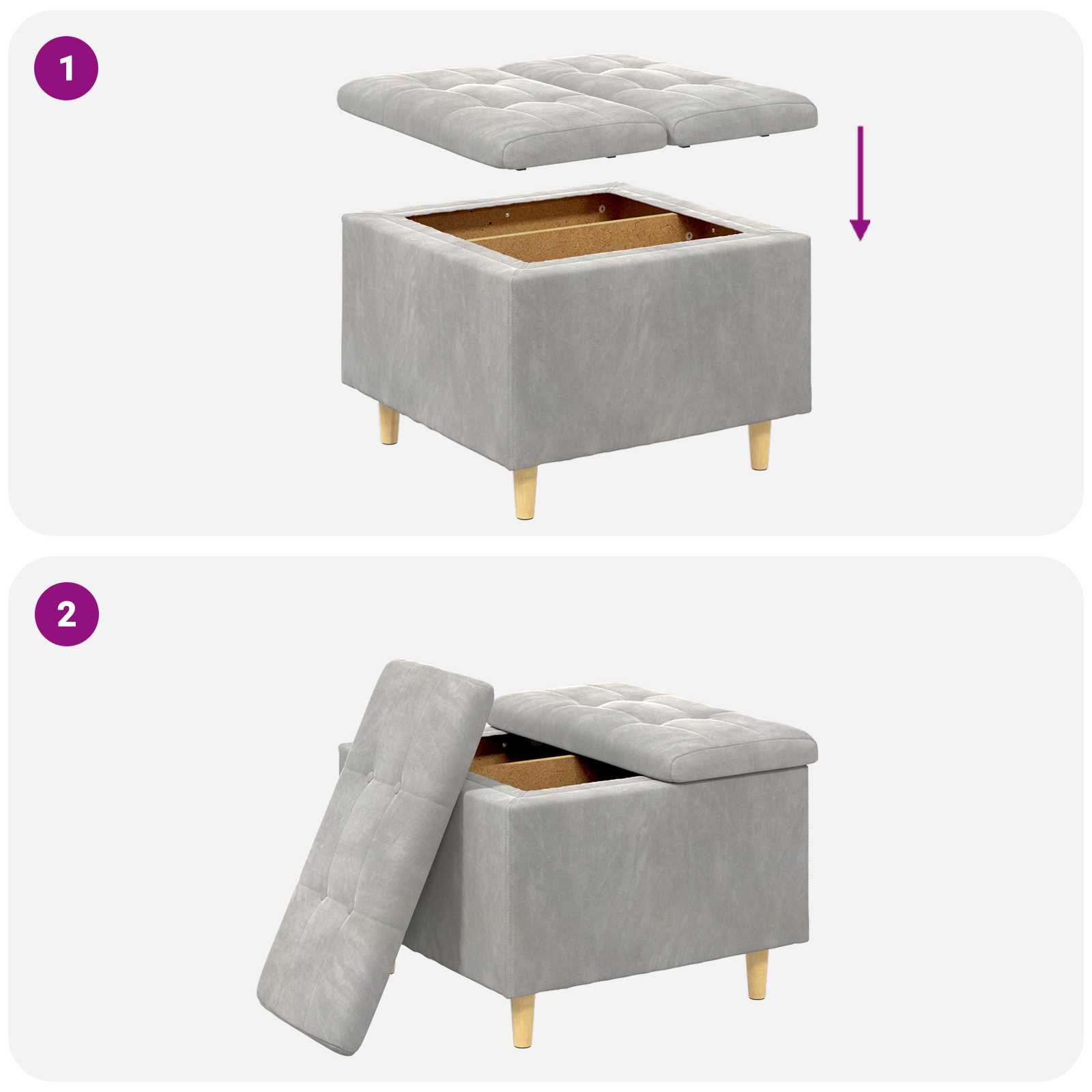 Otoman za pohranu Svijetlo siva 60 x 60 x 45 cm Baršun