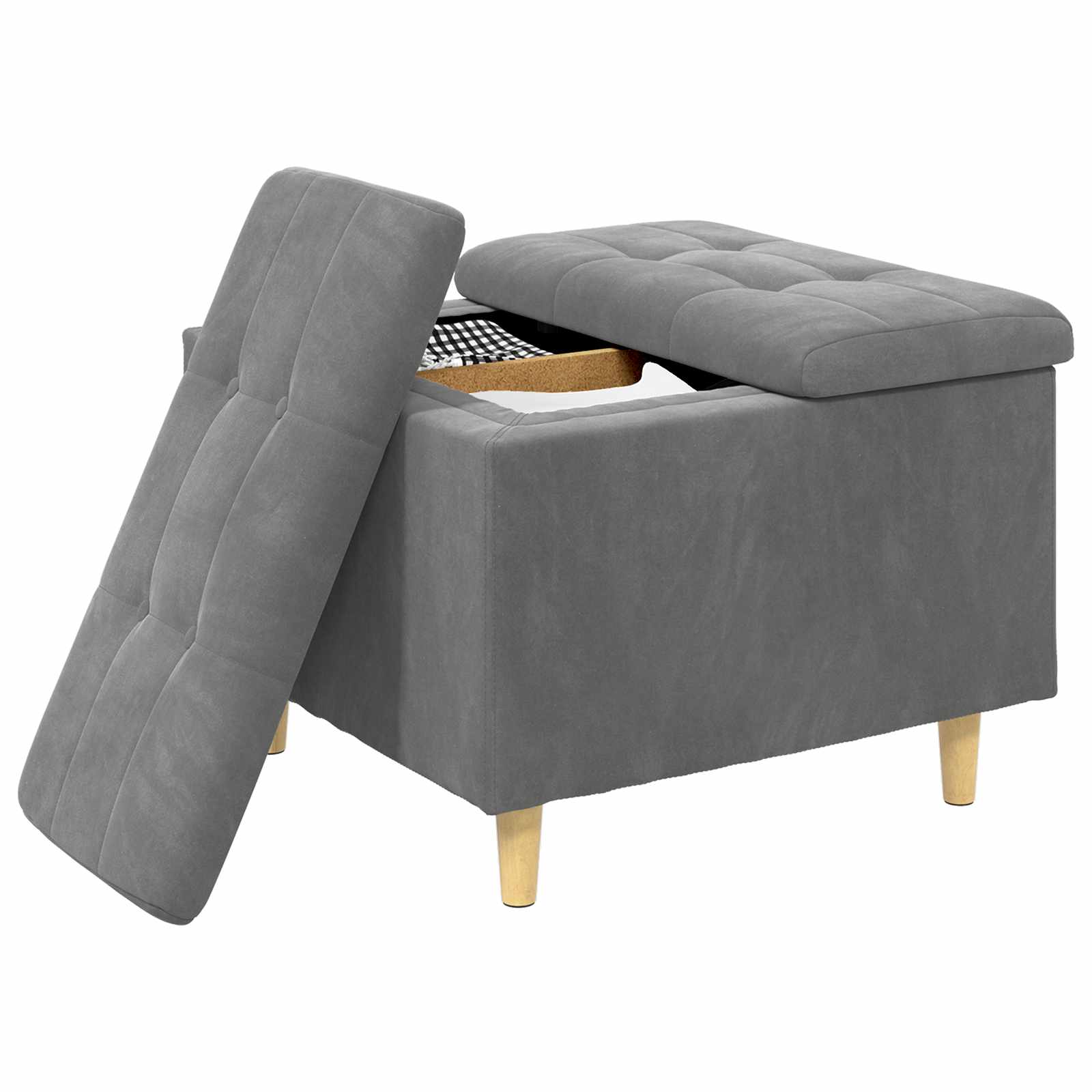 Otoman za pohranu s jastukom Tamno siva 60 x 60 x 45 cm Baršun
