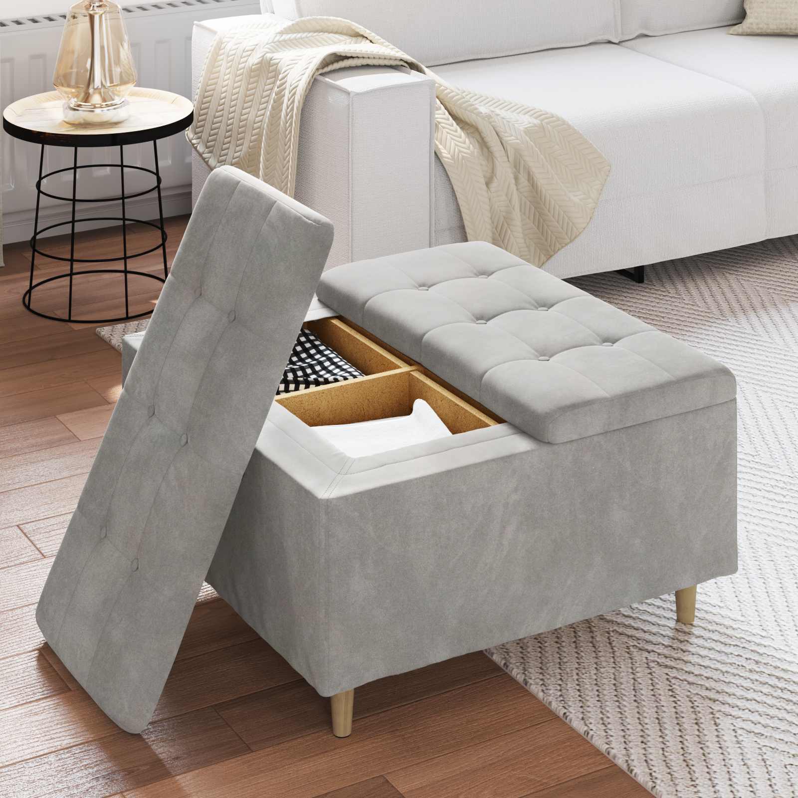 Otoman za pohranu Svijetlo siva 80 x 80 x 45 cm Baršun