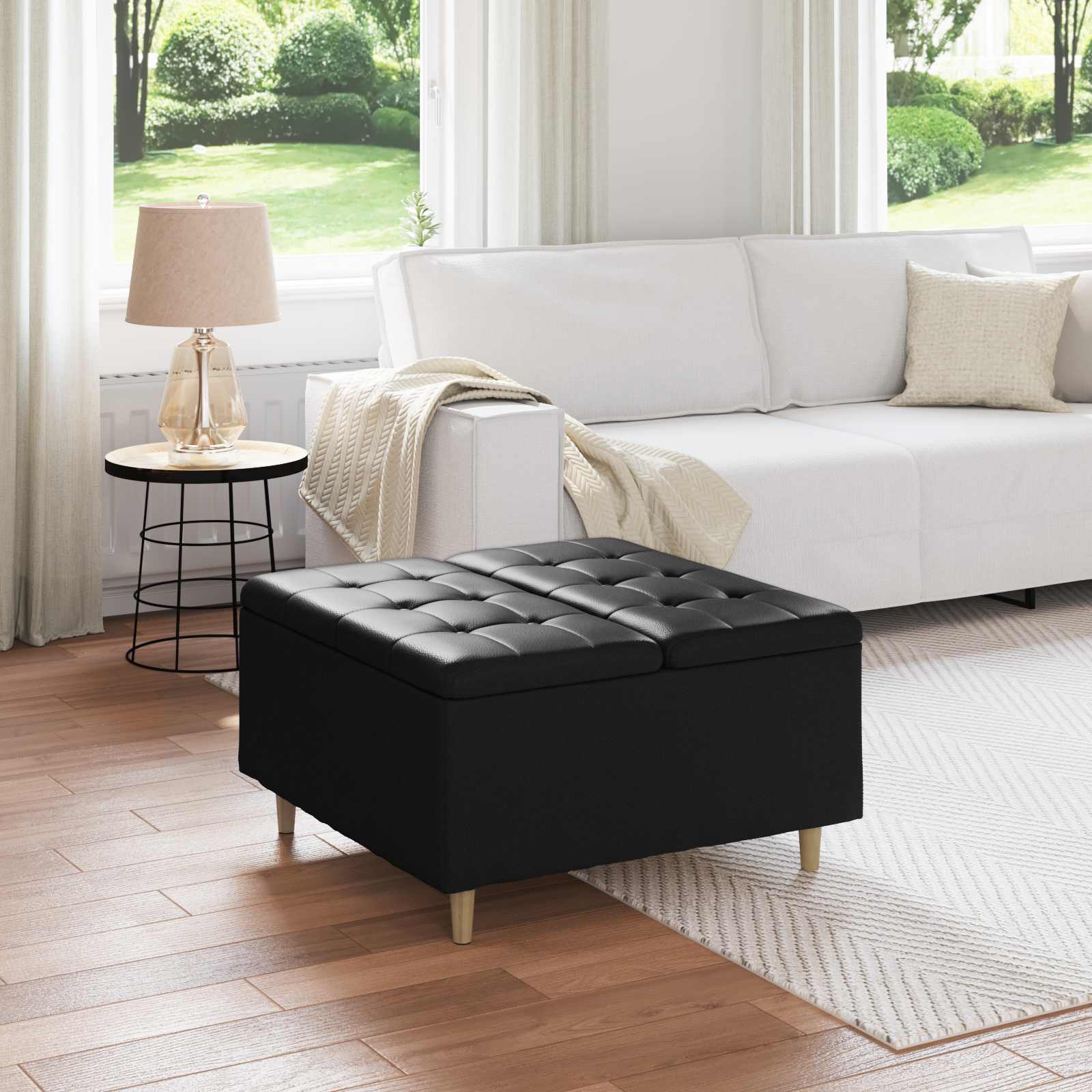 Otoman za pohranu s jastukom Crna 80 x 80 x 45 cm Umjetna koža