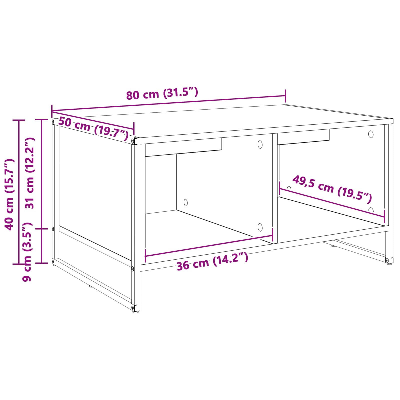 Kava Stol Crni hrast 80 x 50 x 40 cm Konstruirano drvo