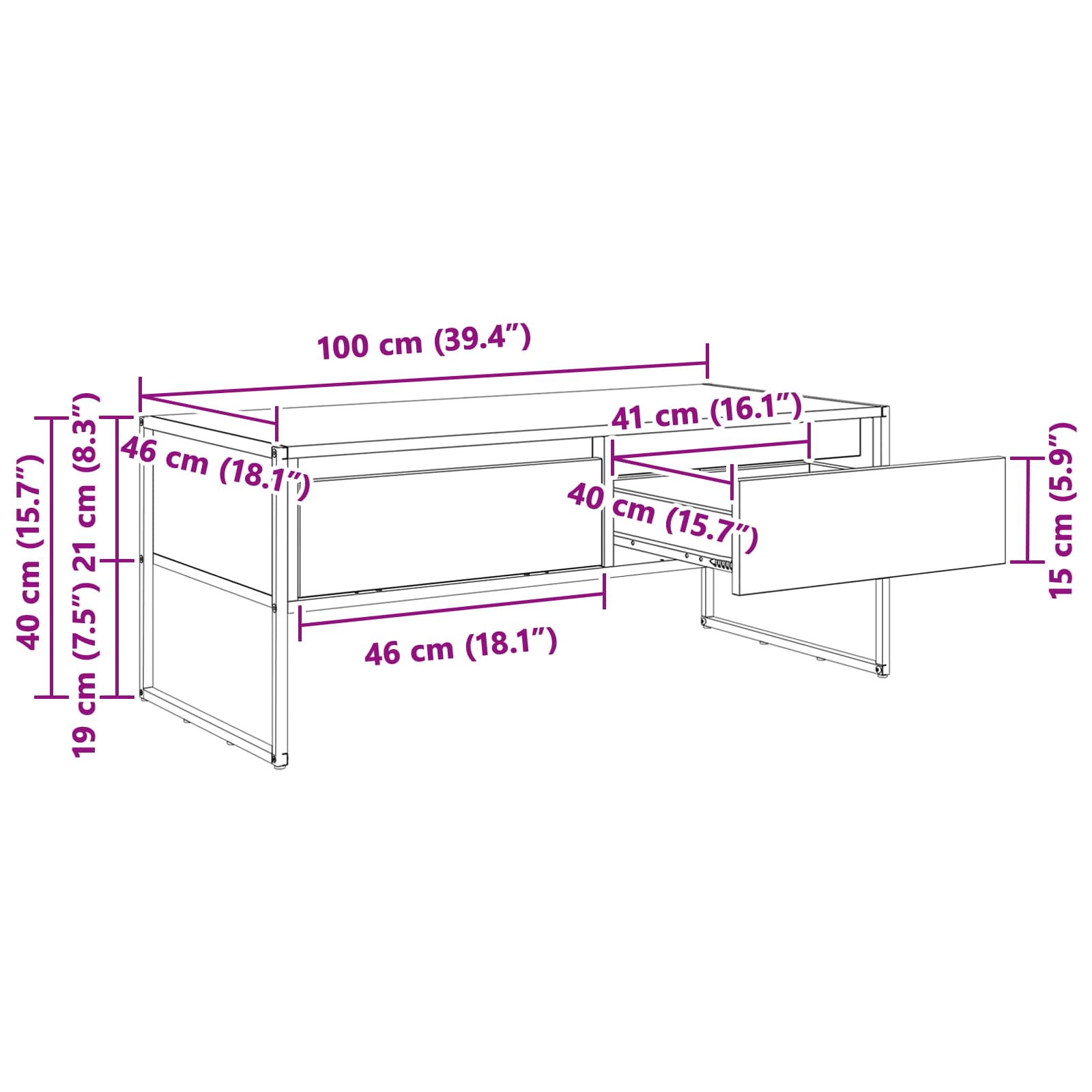 Kava Stol Dimni hrast 100 x 46 x 40 cm Konstruirano drvo