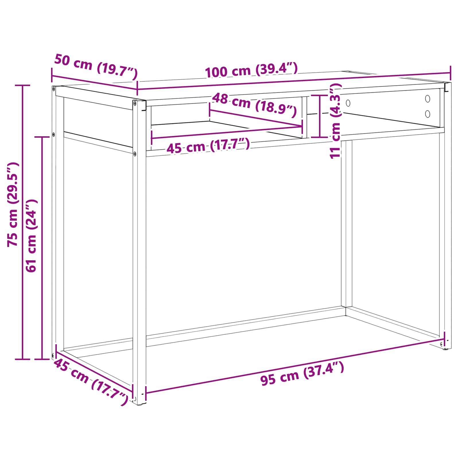 Stol s pohranom Sonoma 100 x 50 x 75 cm Konstruirano drvo