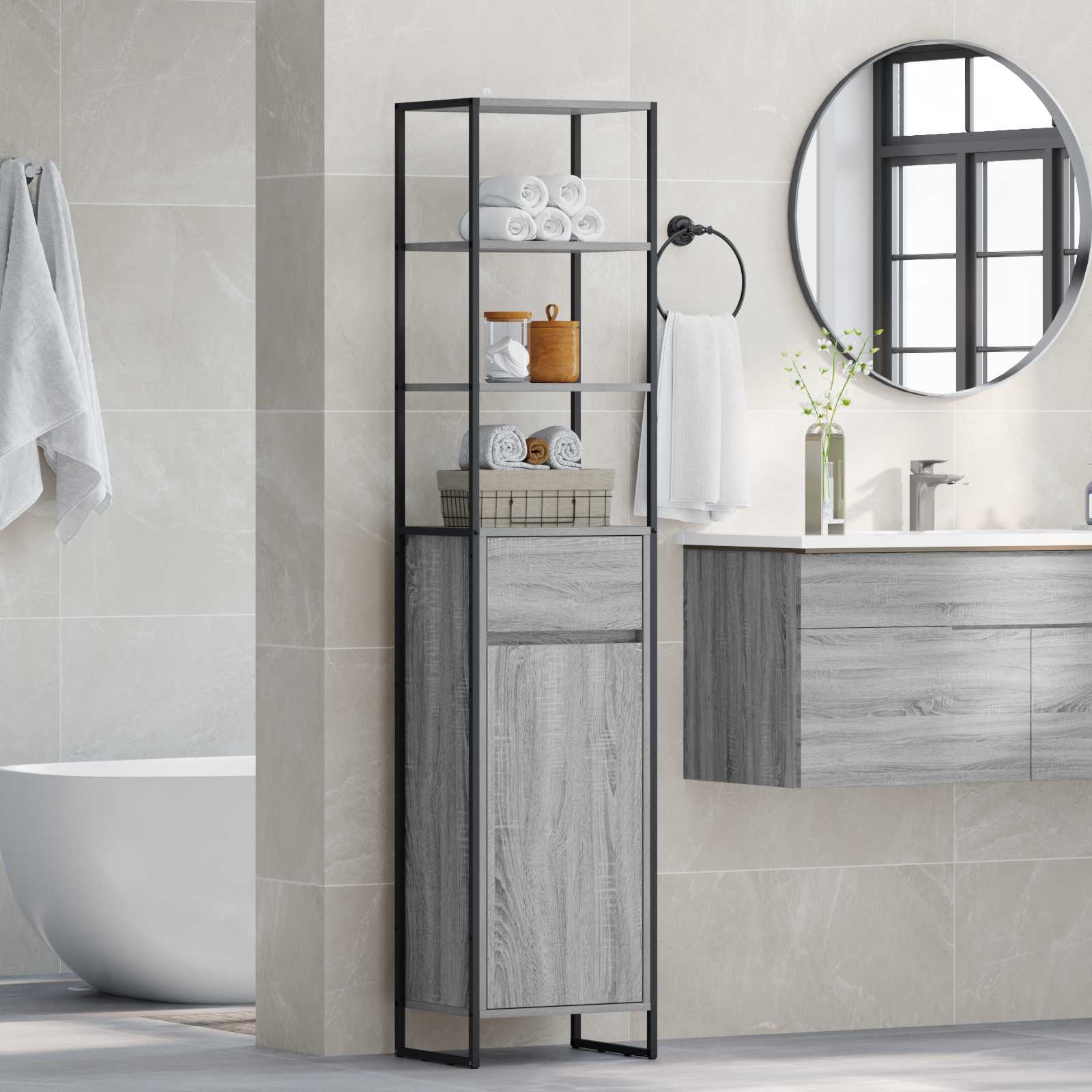 Kupaonski ormar Siva Sonoma 40 x 30 x 180 cm Konstruirano drvo