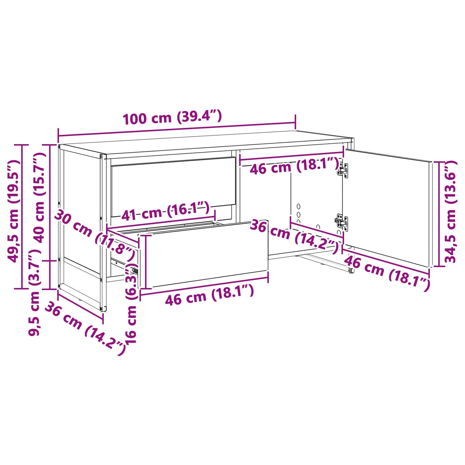 TV ormar s ladicama Sonoma 100 x 36 x 49.5 cm Konstruirano drvo