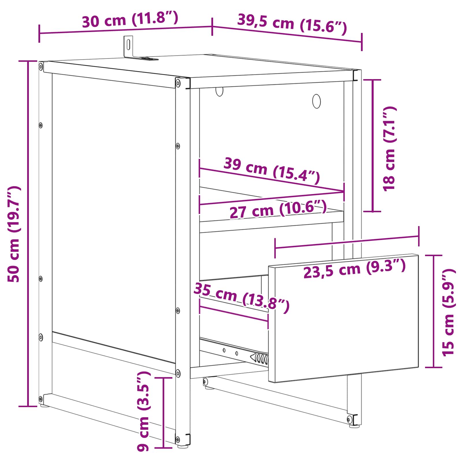 Noćni ormarić 2 pcs Sonoma 39,5 x 30 x 50 cm Konstruirano drvo