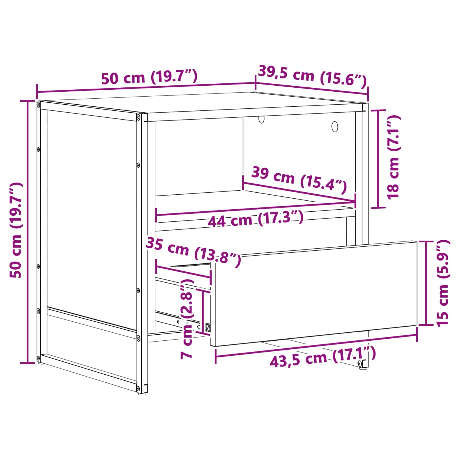 Noćni ormarić s ladicama 2 pcs Staro drvo 50 x 39,5 x 50 cm