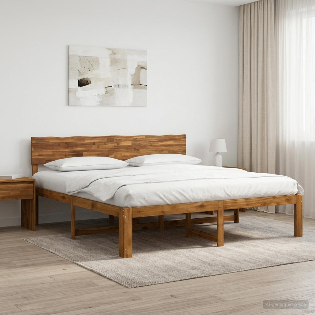 Krevetni okvir s uzglavljem ROSTOCK Prirodna 200 x 200 cm