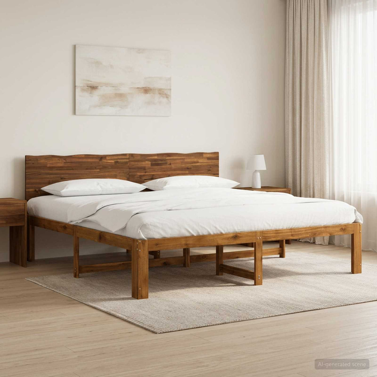 Krevetni okvir s uzglavljem ROSTOCK Prirodna 200 x 200 cm