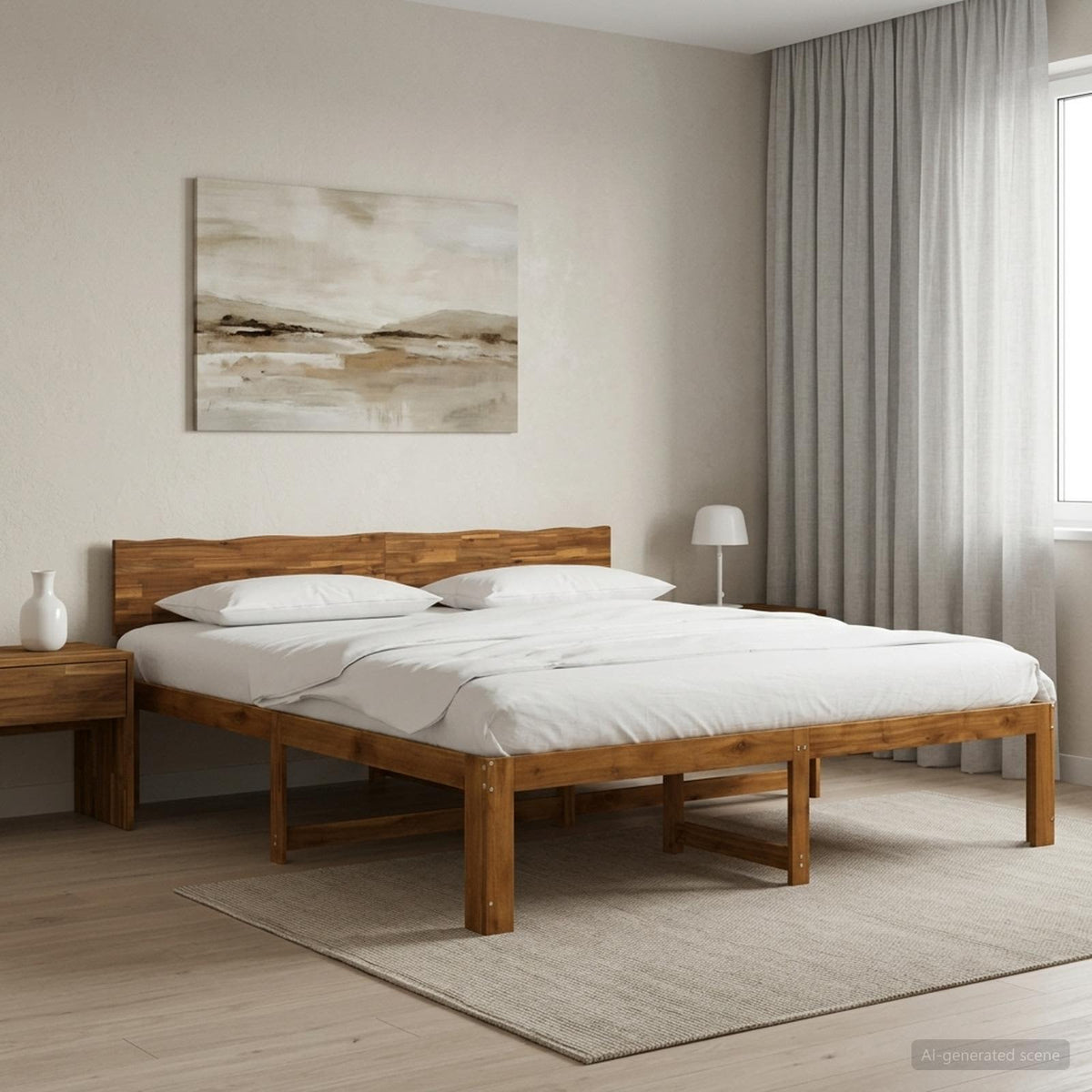 Krevetni okvir s uzglavljem ROSTOCK Prirodna 200 x 200 cm