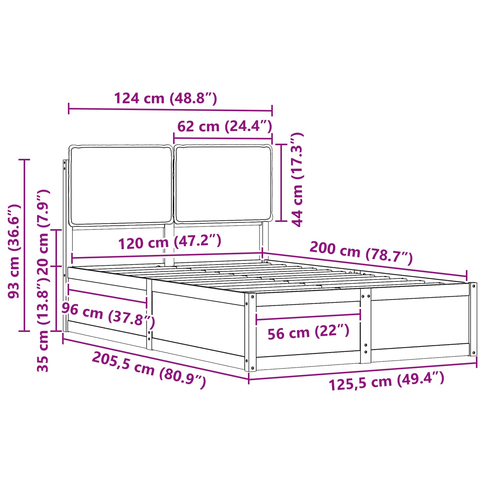 Krevetni okvir s tapiciranim uzglavljem Tamno siva 120 x 200 cm