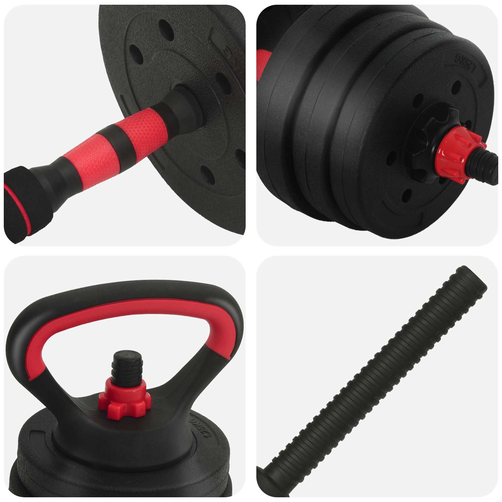 Set utega 4-u-1: bučica, težinska šipka i kettlebell 20 kg