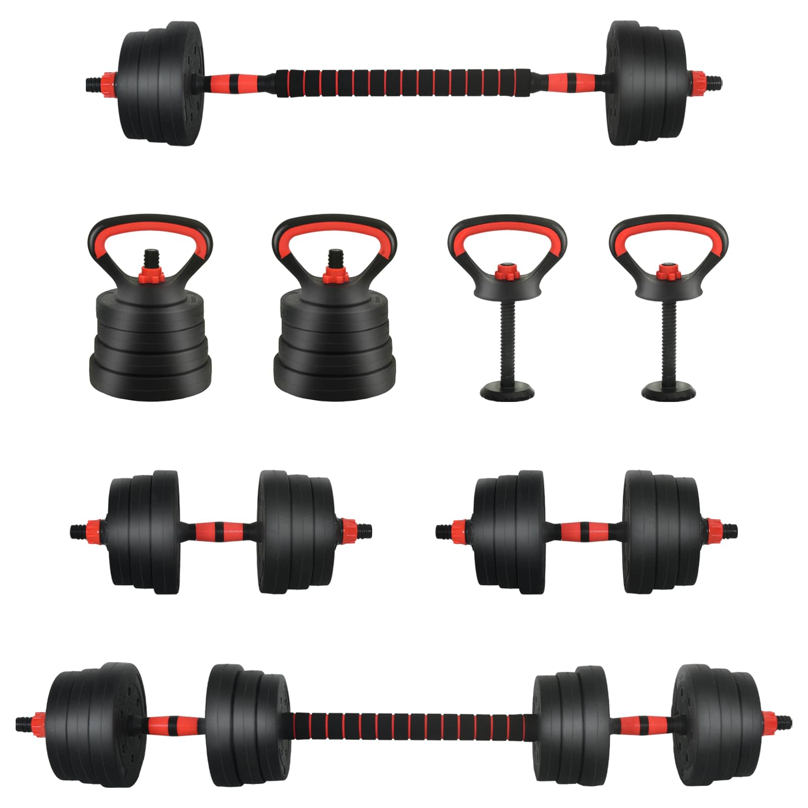 Set utega 4-u-1: bučica, težinska šipka i kettlebell 20 kg