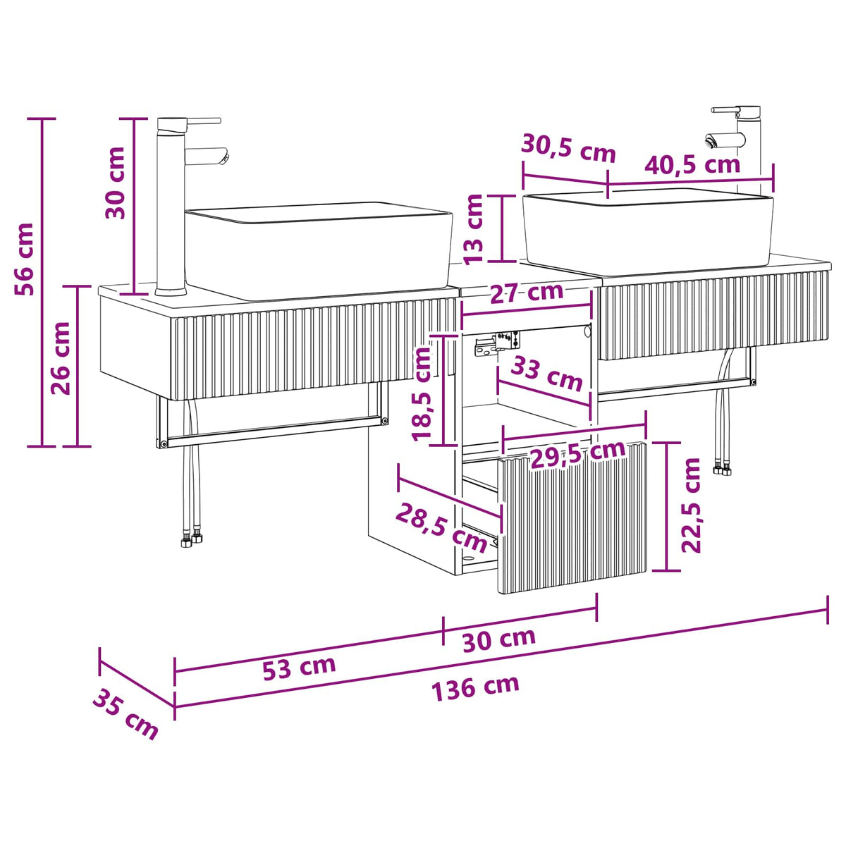 Set ormarića za kupaonicu 3 kom. Crna 53 x 35 x 39 cm