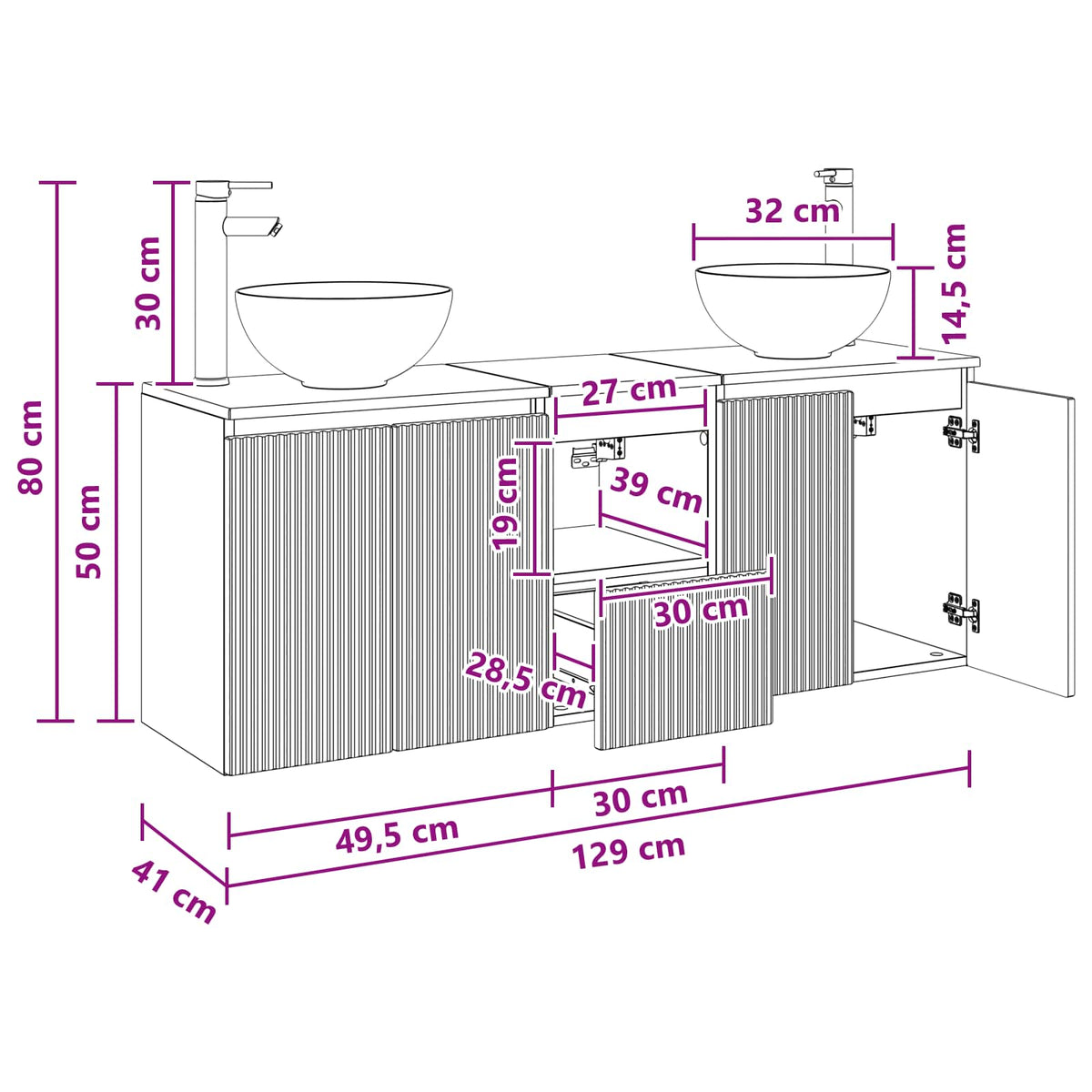 Set ormarića za kupaonicu 3 kom. Crna 49,5 x 35 x 63 cm