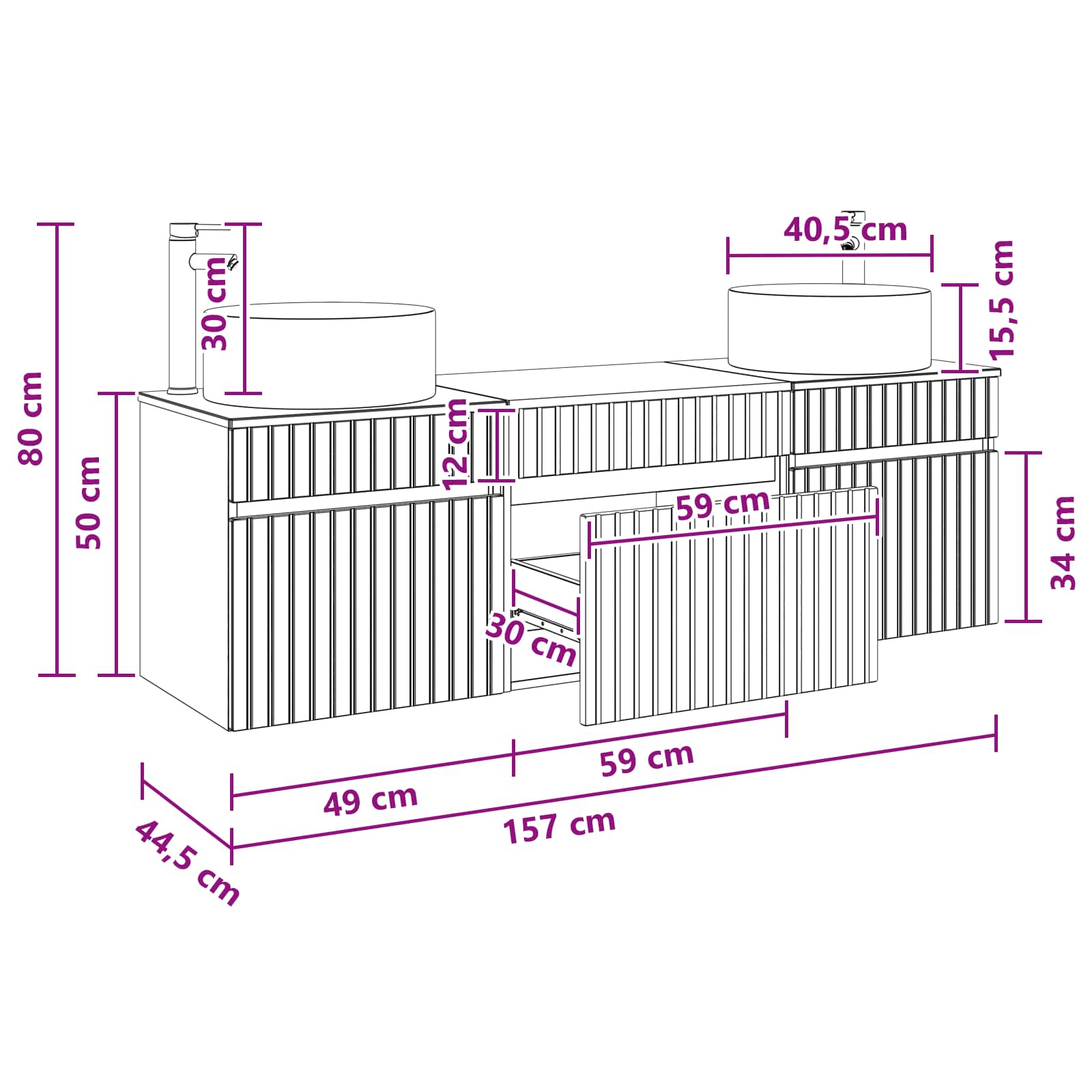 Set ormarića za kupaonicu 3 kom. Crna 49 x 44,5 x 65,5 cm