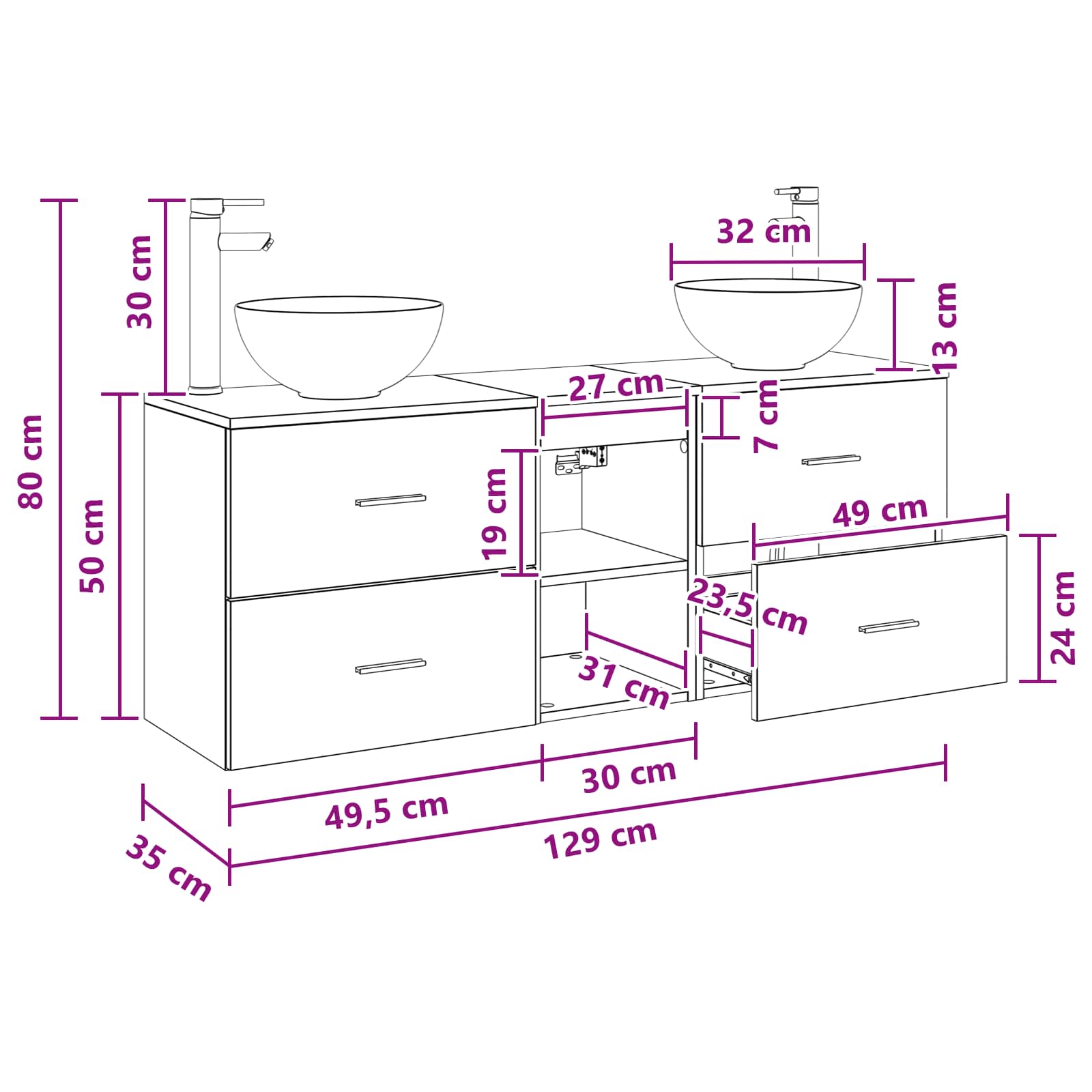 Set ormarića za kupaonicu 3 kom. Bijela 49,5 x 35 x 63 cm