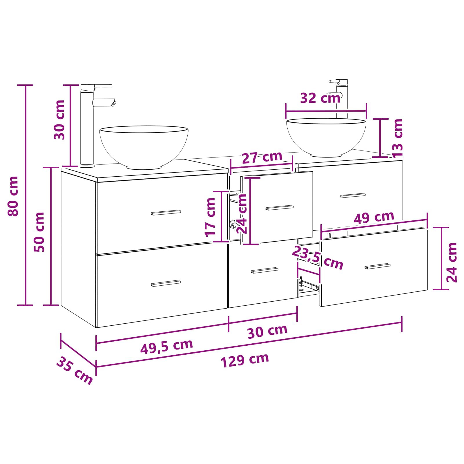 Set ormarića za kupaonicu 3 kom. Crni hrast 49,5 x 35 x 63 cm