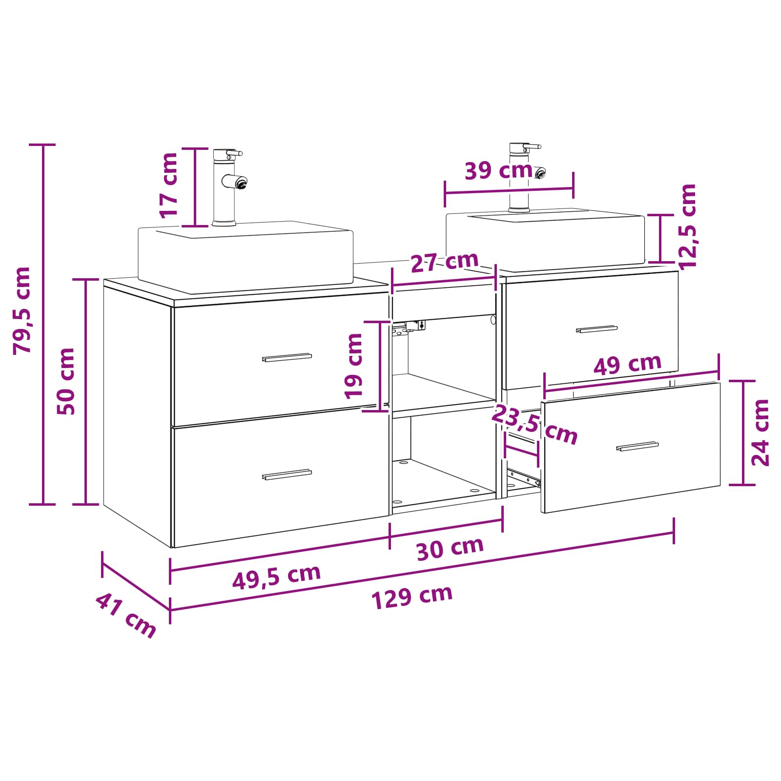 Set ormarića za kupaonicu 3 kom. Staro drvo 49,5 x 41 x 62,5 cm