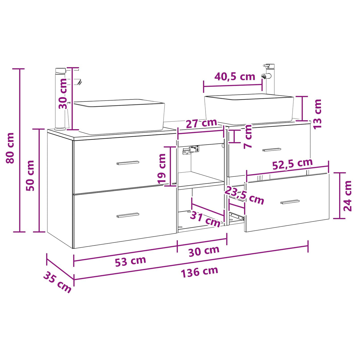 Set ormarića za kupaonicu 3 kom. Staro drvo 53 x 34,5 x 63 cm