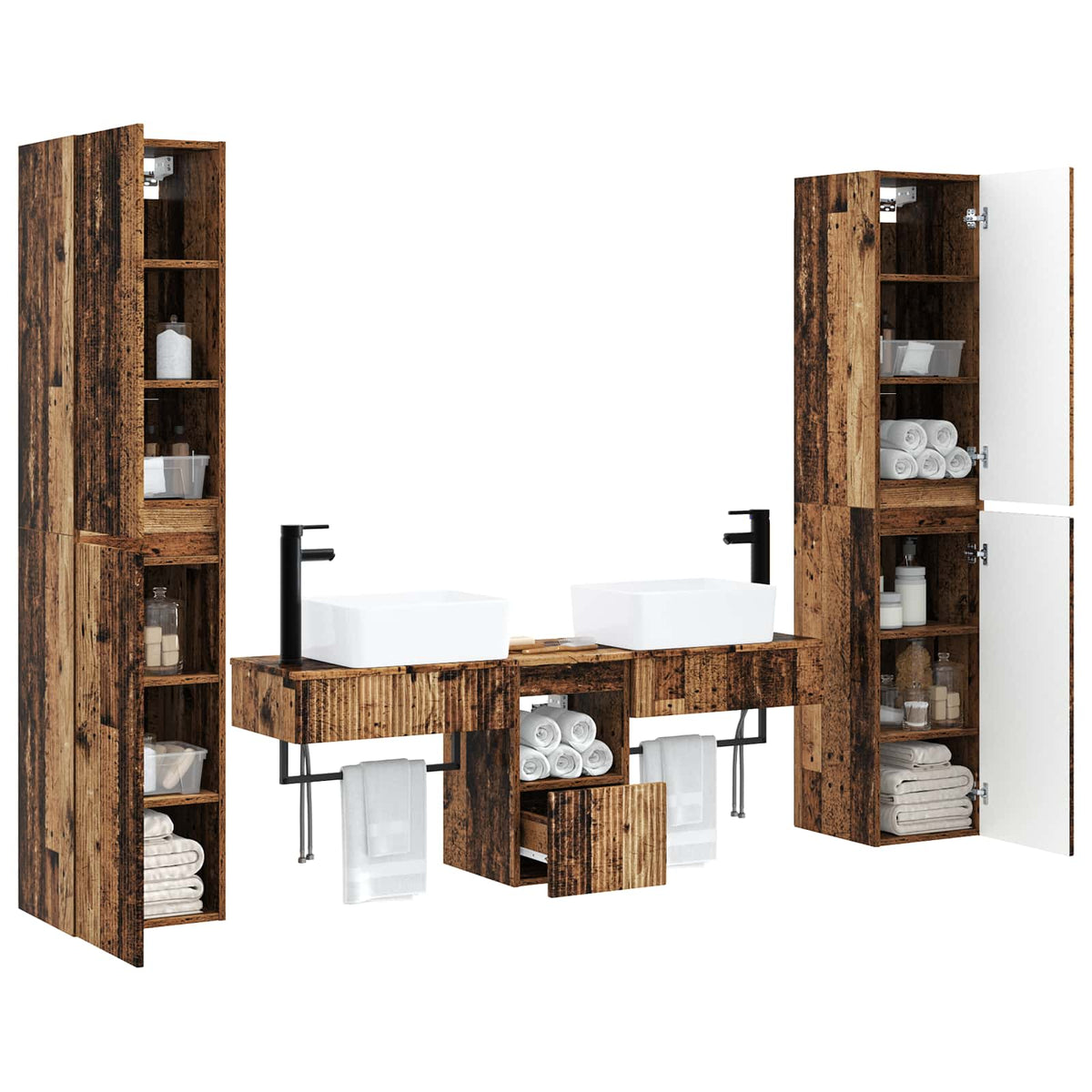 Set namještaja za kupaonicu 5 kom. Staro drvo Smeđa 33 x 34,5 x 160 cm