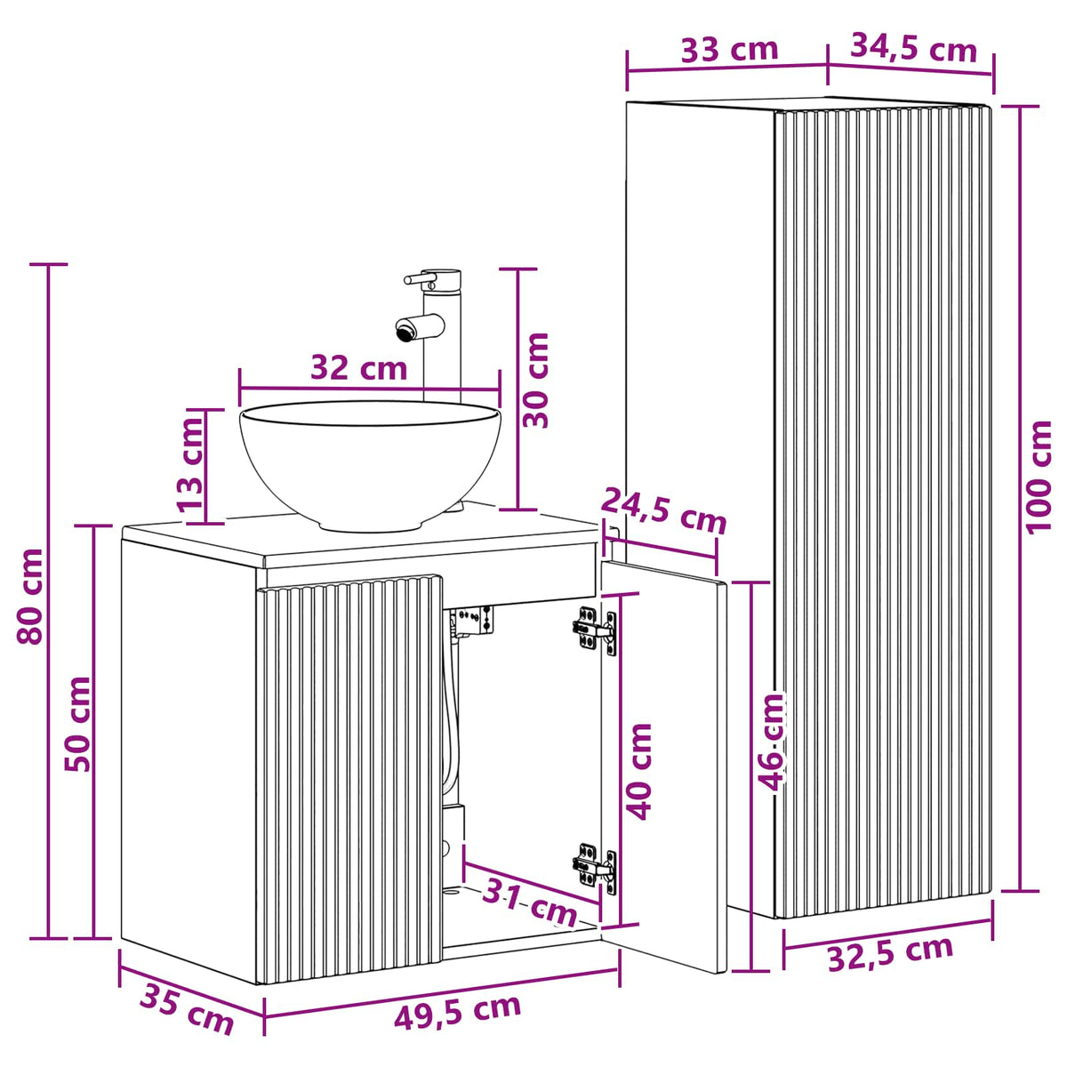 Set namještaja za kupaonicu 2 kom. Dimljeni hrast Smeđa 33 x 34.5 x 100 cm
