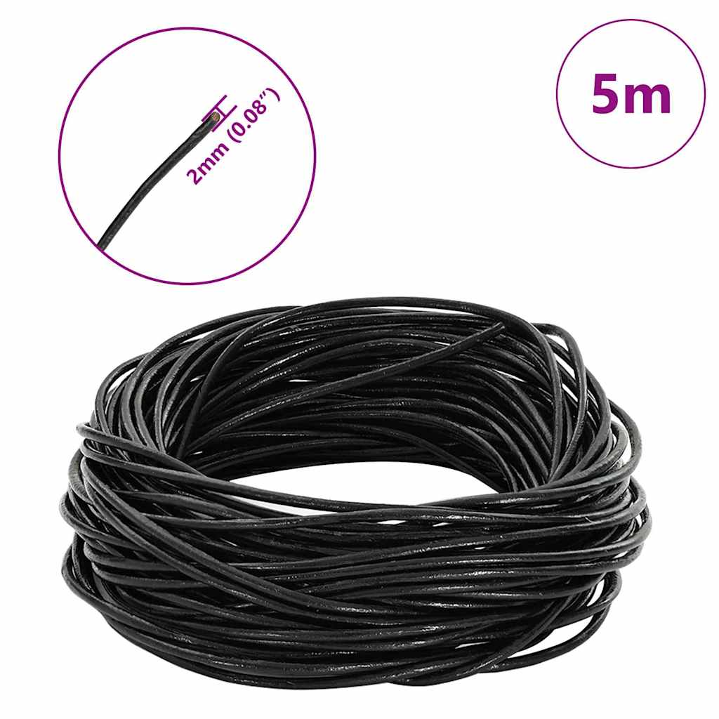 Kožni konop Crna Ø2 mm x 5 m Koža