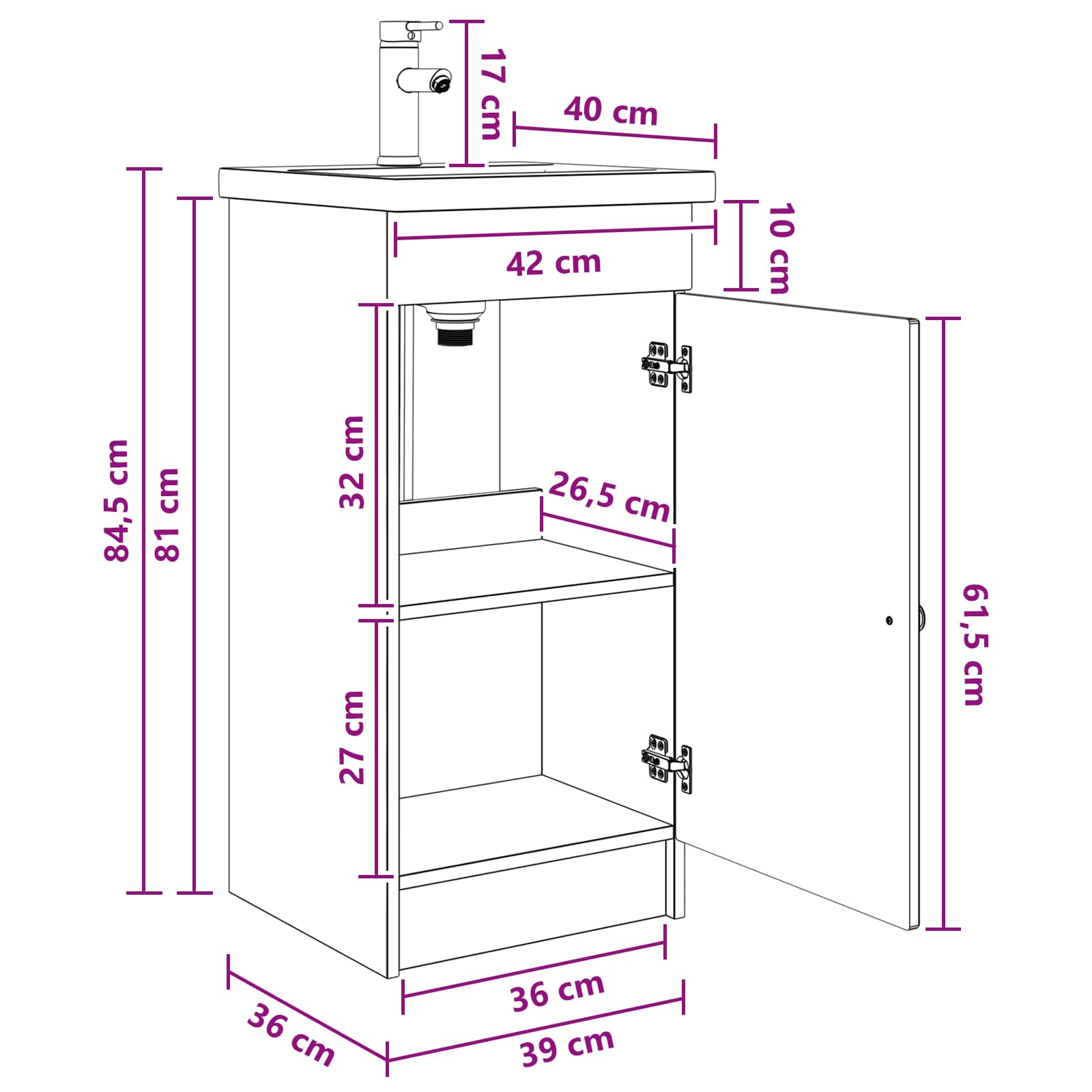 Kupaonski umivaonik s sudoperom Crna 42 x 40 x 84,5 cm